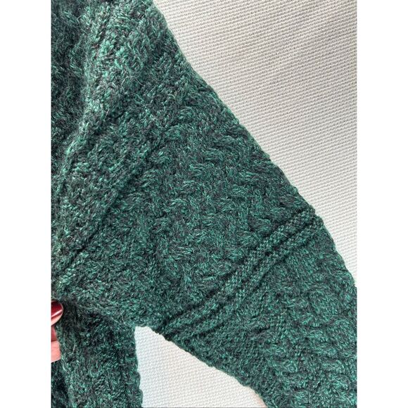 Irish Wool Cardigan Carraig Donn Green Cable Knit Sweater M Cottagecore Vintage - Picture 13 of 14